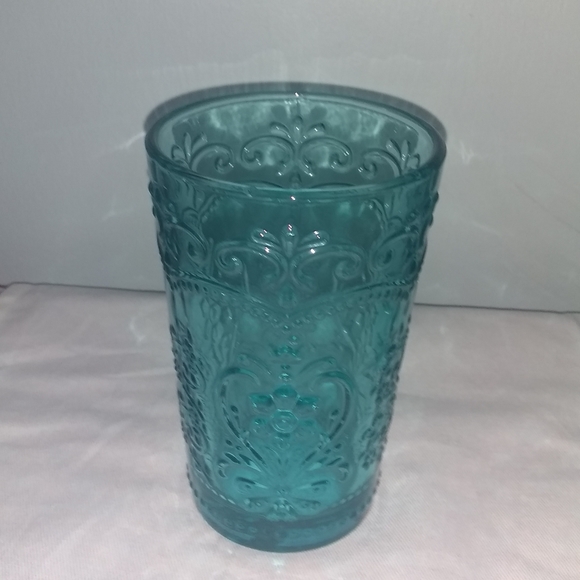 🌺 New Pioneer Woman Amelia Teal Blue Embossed Glass Tumblers, Set of 8 - Picture 6 of 9